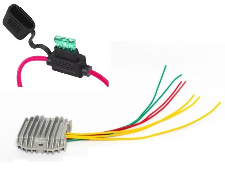 MOSFET feszültségszabályzó + BIztosítékház – univerzális, háromfázisú motorkerékpárokhoz
