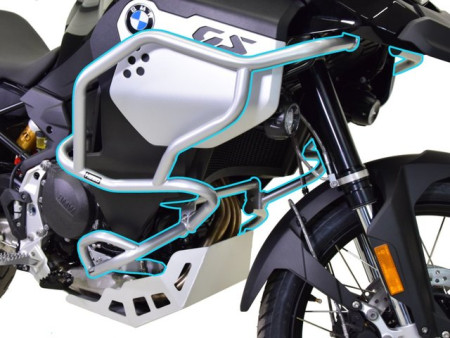Bukócső Bunker szett BMW F 900 GS Adventure (2024-től), ezüst + csúszkák bukócsőhöz