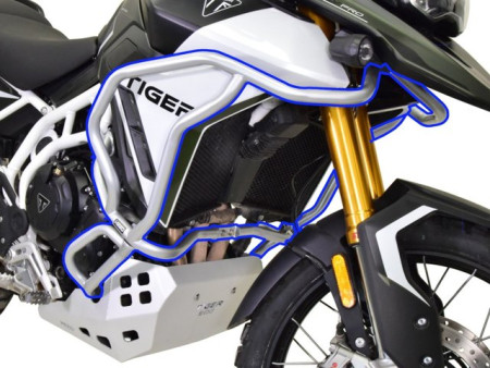 Bukócső Bunker szett Triumph Tiger 900 (2024-től), ezüst + csúszkák bukócsőhöz