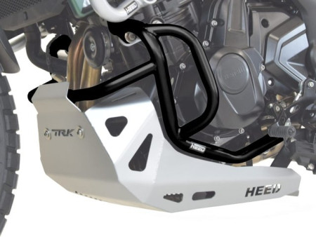 Bukócső Benelli TRK 702 / 702X, alsó fekete + acél ezüst motorvédő